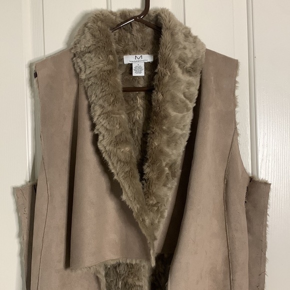 Magaschoni Faux Fur Shearling Open Vest Western cowboy tribal jacket Brown Small - Picture 2 of 9